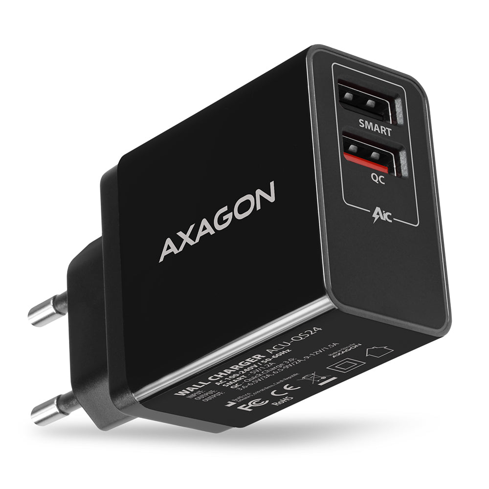 Axagon ACU-QS24 mobilladdare Smartphone Svart AC Snabb laddning inomhus