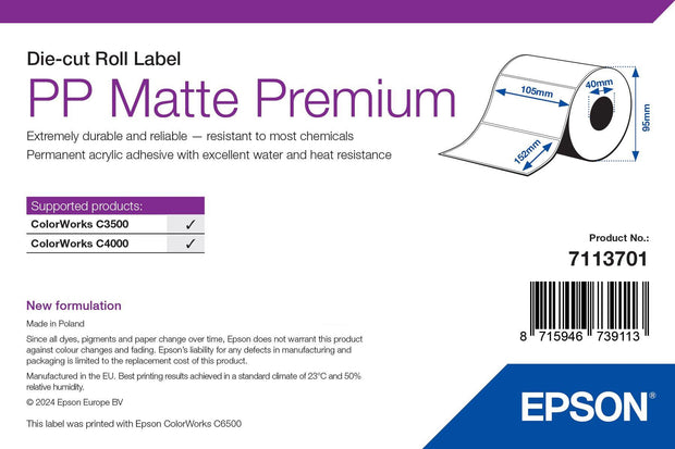 Epson PP Matte Label Premium utskriftsbara Etiketter