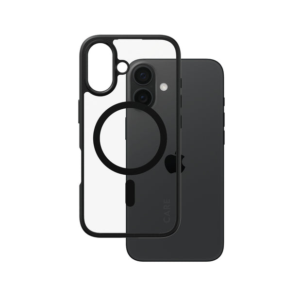PanzerGlass CARE by Urban Combat Case Transparent w. Black Frame & MagSafe iPhone 16