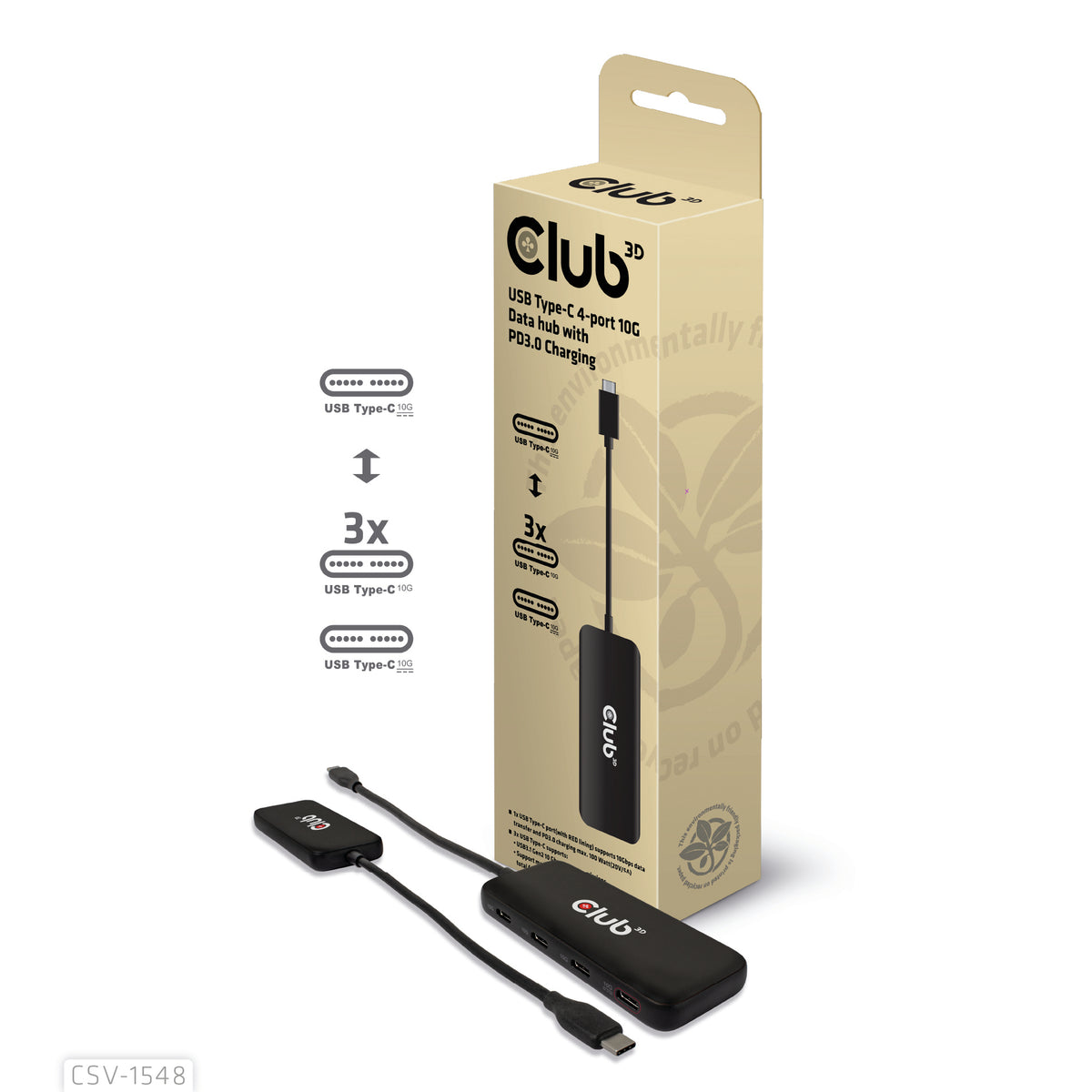 CLUB3D CSV-1548 gränssnittshubbar USB 3.2 Gen 1 (3.1 Gen 1) Type-C Svart