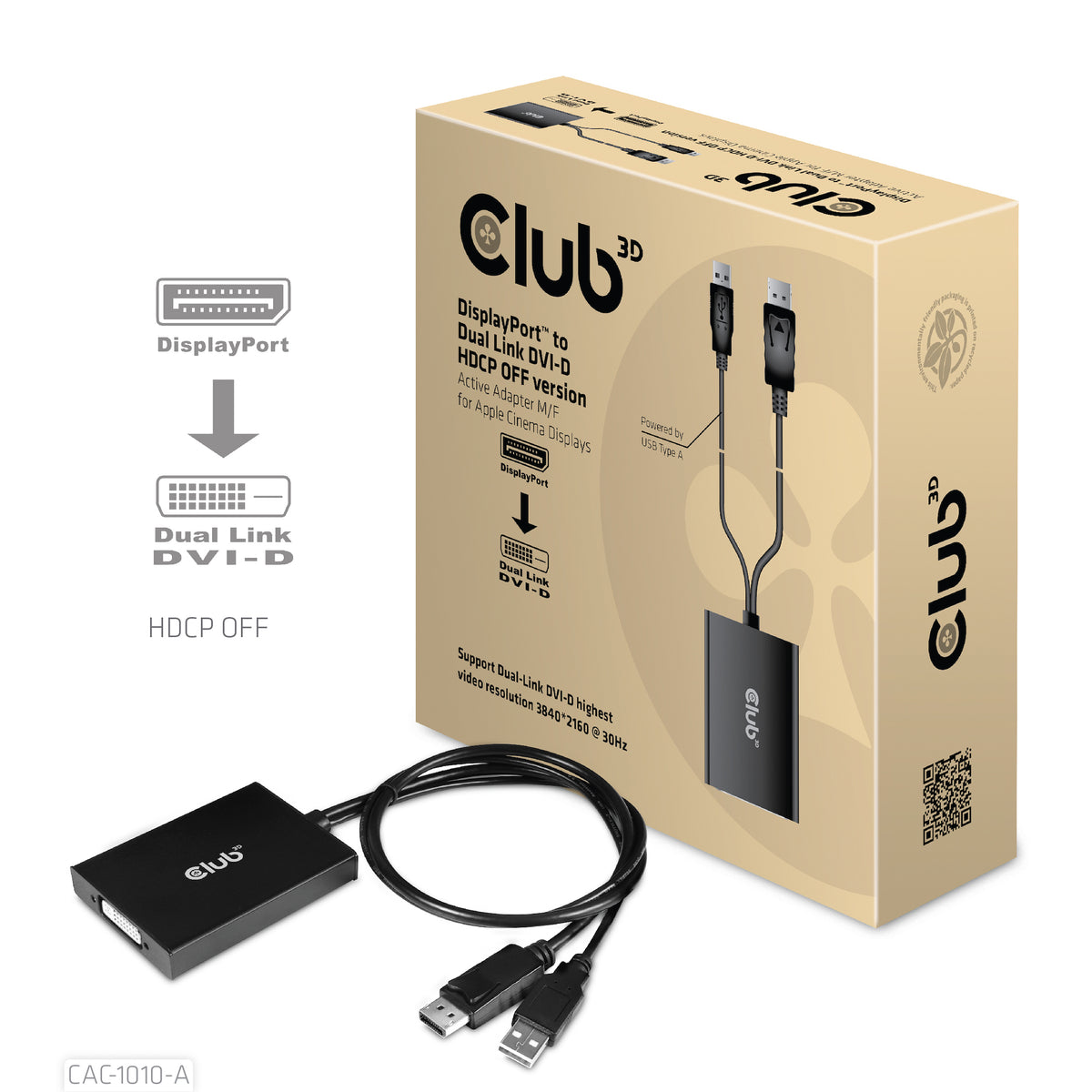 CLUB3D CAC-1010-A videokabeladapter 0,6 m DisplayPort DVI-D + USB Svart