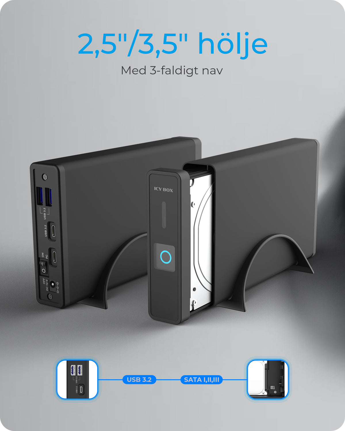 ICY BOX IB-382H-C31 HDD- / SSD kabinett Svart 2.5/3.5"