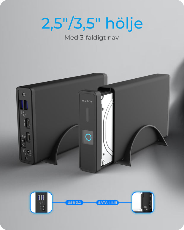 ICY BOX IB-382H-C31 HDD- / SSD kabinett Svart 2.5/3.5"