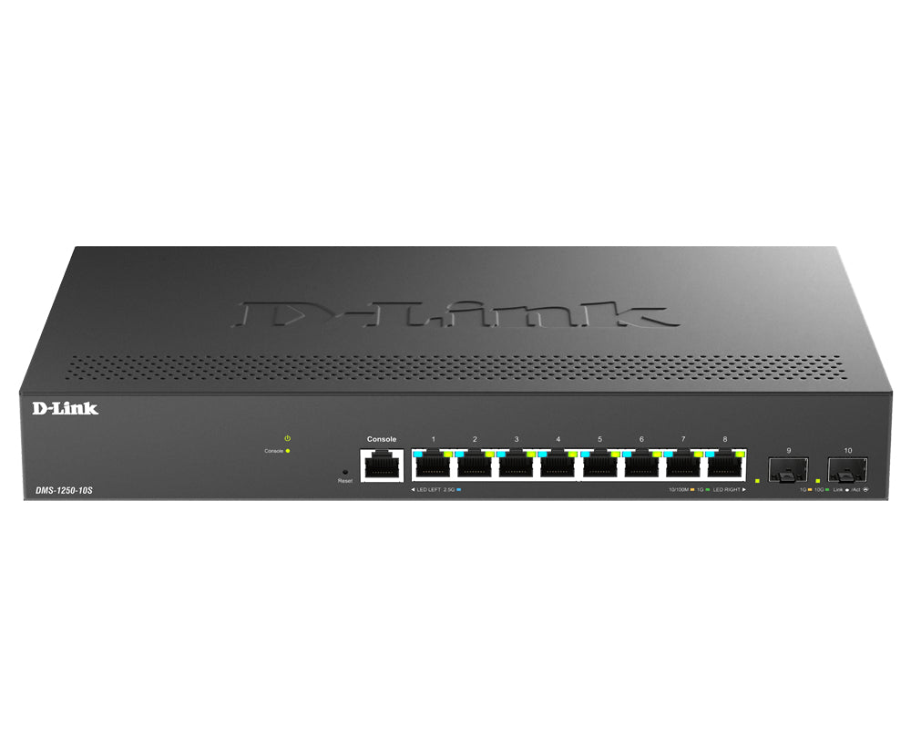 D-Link DMS-1250-10S/E nätverksswitchar hanterad 2.5G Ethernet (100/1000/2500) Svart