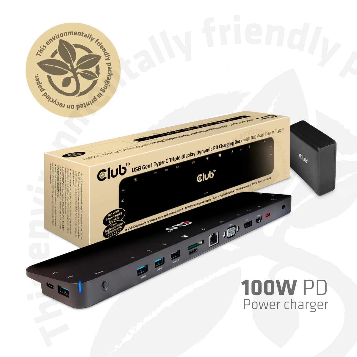 CLUB3D CSV-1564W100 dockningsstationer för bärbara datorer Dockning USB 3.2 Gen 1