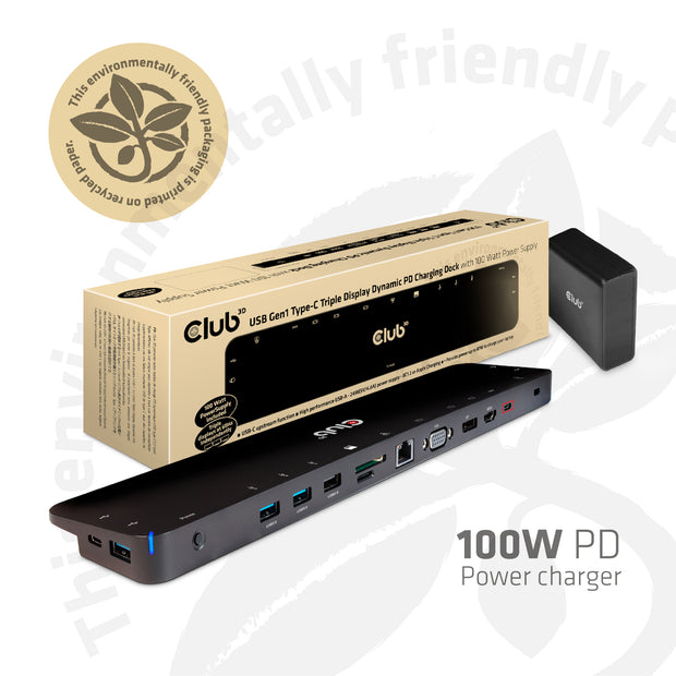 CLUB3D CSV-1564W100 dockningsstationer för bärbara datorer Dockning USB 3.2 Gen 1