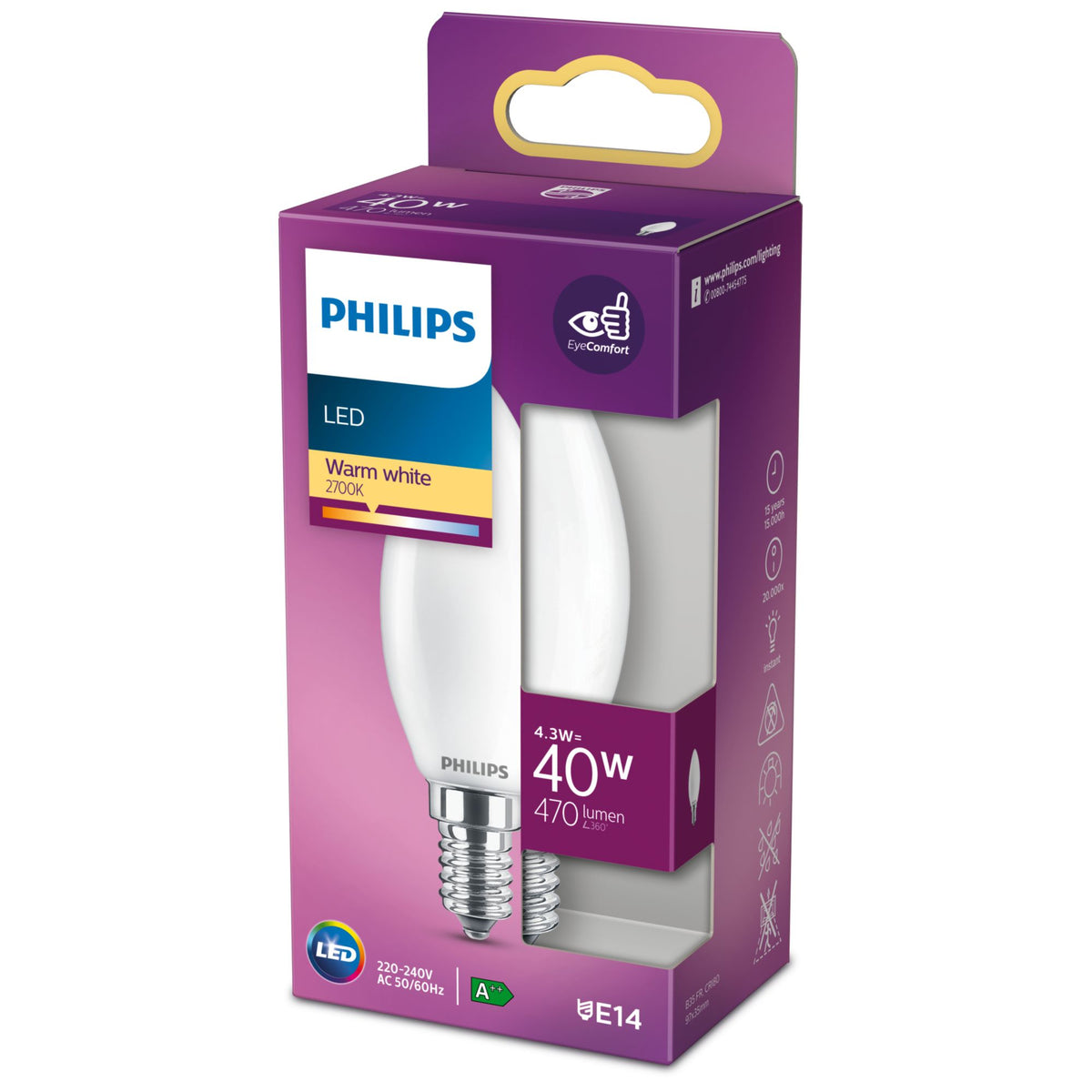 Philips Filamentkronljuskälla frostad 40 W B35 E14