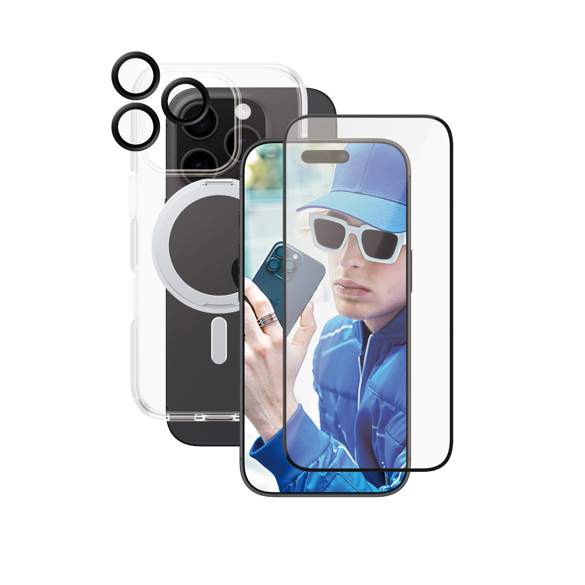 PanzerGlass CARE by 3-in-1 Ceramic Bundle iPhone 16 Pro Genomskinligt skärmskydd