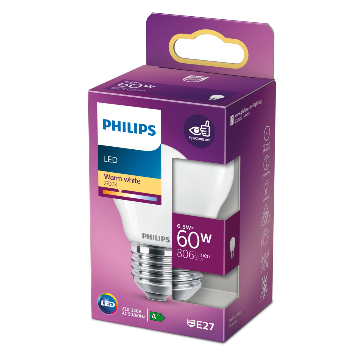 Philips Filamentkronljuskälla frostad 60 W P45 E27