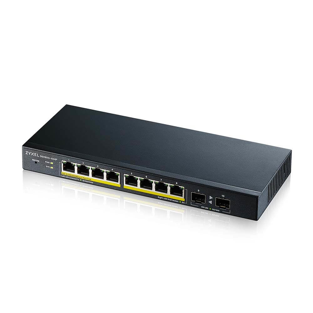 Zyxel GS1900-10HP hanterad L2 Gigabit Ethernet (10/100/1000) Strömförsörjning via
