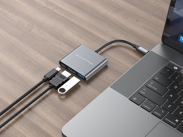 Conceptronic DONN18G dockningsstationer för bärbara datorer Kabel USB 3.2 Gen 1 (3.1 Gen 1) Type-C Grå