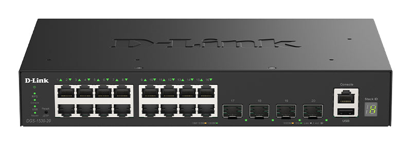 D-Link DGS-1530-20/E nätverksswitchar hanterad L2 Gigabit Ethernet (10/100/1000)