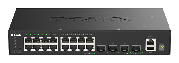 D-Link DGS-1530-20/E nätverksswitchar hanterad L2 Gigabit Ethernet (10/100/1000) Svart