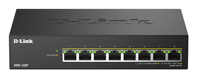 D-Link DMS-108P/E nätverksswitchar Ohanterad 2.5G Ethernet (100/1000/2500)