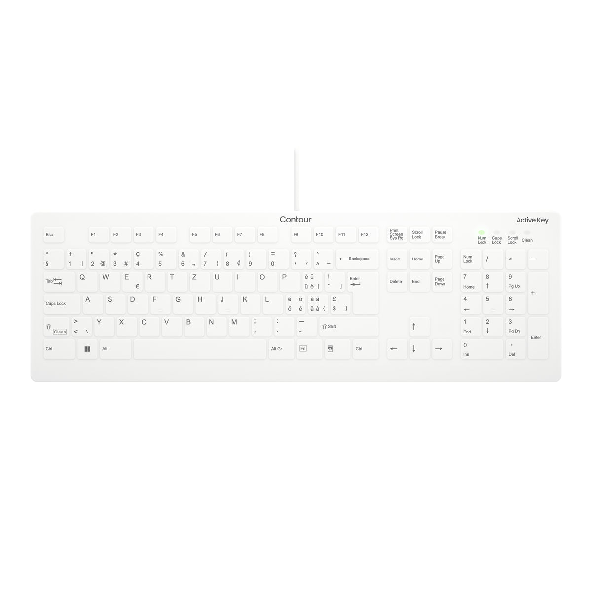 Contour Design Active Key AK-C8112 tangentbord Medical USB QWERTZ schweizisk Vit