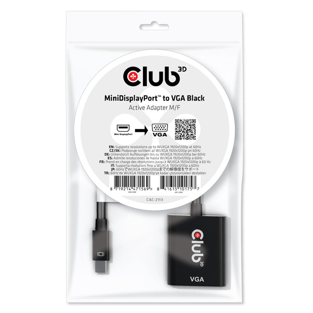 CLUB3D CAC-2113 videokabeladapter 0,228 m Mini Displayport VGA Svart