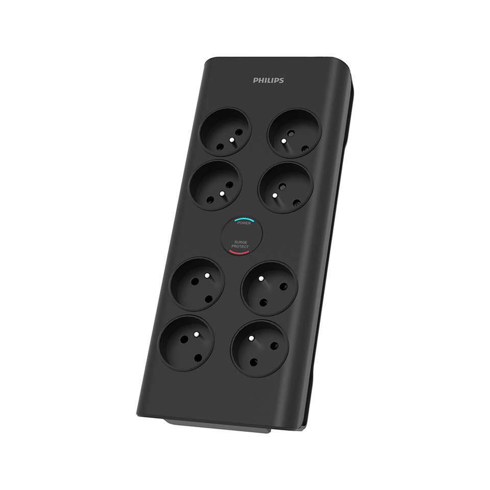Philips SPN7080BA/60 överspänningsskydd Svart 8 AC-utgångar 2 m
