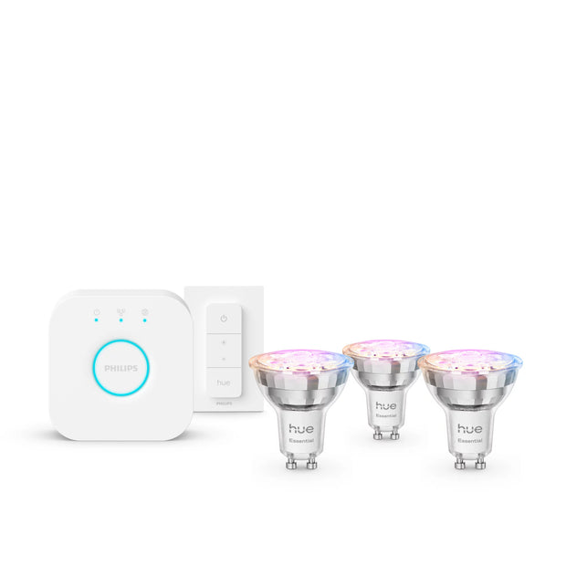 Philips Hue White och Color Ambiance Essential startpaket: 3 st GU10 smarta ljuskällor (345 lm) + Dimmer