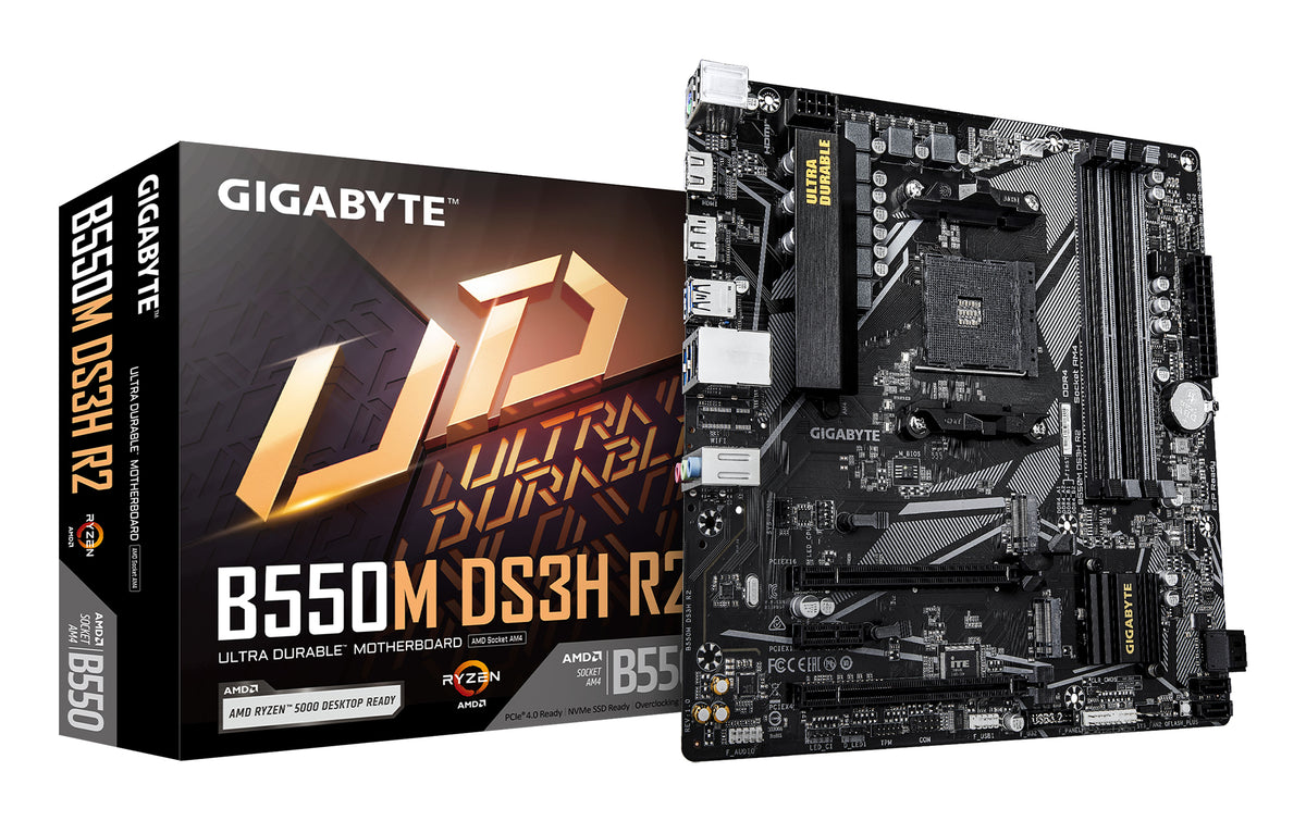 GIGABYTE B550M DS3H R2 moderkort AMD B550 Uttag AM4 micro ATX