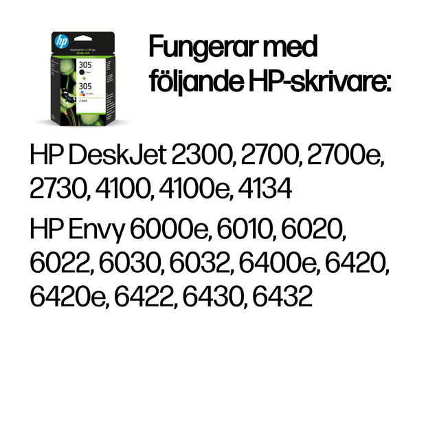 HP 305 2-pack med trefärgs/svarta originalbläckpatroner