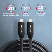 Axagon BUCM32-CM10AB USB-kablar USB 3.2 Gen 2x2 1 m USB C 20 Gbit/s 100 W Svart