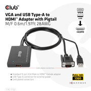 CLUB3D CAC-1720 videokabeladapter 0,6 m HDMI Typ A (standard) VGA (D-Sub) + USB Svart
