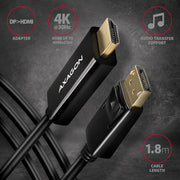 Axagon RVD-HI14C2 videokabeladapter 1,8 m HDMI Typ A (standard) DisplayPort Svart