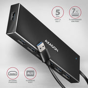 Axagon HUE-F7A 7x USB 3.2 Gen 1 ALU FLAT hub micro power IN 1m USB-A USB 3.2 Gen 1