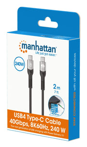 Manhattan 356381 USB-kablar USB4 Gen 3x2 2 m USB C 40 Gbit/s 240 W Svart