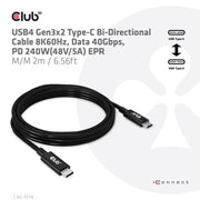 CLUB3D USB4 Gen3x2 Type-C Bi-Directional Cable 8K60Hz
