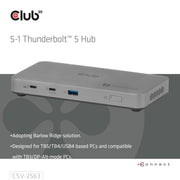 CLUB3D CSV-2563 dockningsstationer för bärbara datorer Thunderbolt 5 Silver