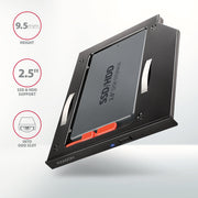 Axagon RSS-CD09 2.5 SSD/HDD caddy into DVD slot 9.5 mm LED ALU nätverkskort/adapters