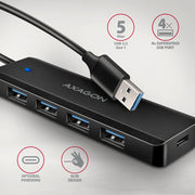 Axagon HUE-C1A gränssnittshubbar USB 3.2 Gen 1 (3.1 Gen 1) Type-A 5000 Mbit/s Svart