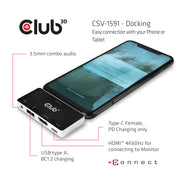 CLUB3D CSV-1591 dockningsstationer för bärbara datorer Dockning USB 3.2 Gen 1 (3.1