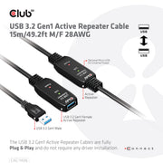 CLUB3D CAC-1406 USB-kablar USB 3.2 Gen 1 (3.1 Gen 1) 15 m USB A 5 Gbit/s Svart