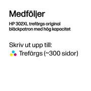 HP 302XL trefärgs original bläckpatron med hög kapacitet