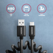 Axagon BUCM-AM10TB USB-kablar USB 2.0 0,6 m USB C USB A 0,48 Gbit/s Svart