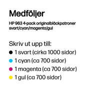HP 963 4-pack originalbläckpatroner svart/cyan/magenta/gul