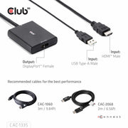 CLUB3D CAC-1335 videokabeladapter 1 m HDMI + USB DisplayPort Svart