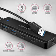 Axagon HUE-C2A gränssnittshubbar USB 3.2 Gen 1 (3.1 Gen 1) Type-A 5000 Mbit/s Svart