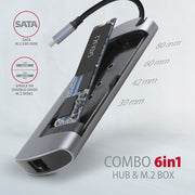Axagon HMC-6M2 dockningsstationer för bärbara datorer Kabel USB 3.2 Gen 1 (3.1 Gen