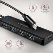 Axagon HUE-C1C gränssnittshubbar USB 3.2 Gen 1 (3.1 Gen 1) Type-C 5000 Mbit/s Svart