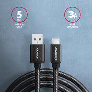 Axagon BUCM3-AM20AB USB-kablar USB 3.2 Gen 1 (3.1 Gen 1) 2 m USB C USB A 5 Gbit/s