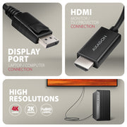Axagon RVD-HI20C2 videokabeladapter 1,8 m DisplayPort HDMI Svart