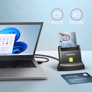 Axagon Universal desktop USB contact Smart/ID card reader with long USB-A cable.