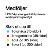 HP 912 4-pack originalbläckpatroner svart/cyan/magenta/gul