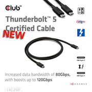CLUB3D CAC-2501 Thunderbolt-kablar 1 m 120 Gbit/s Svart