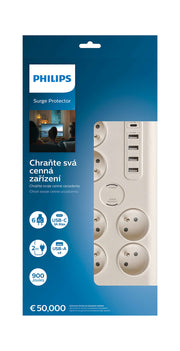 Philips SPN7060WA/60 överspänningsskydd Vit 6 AC-utgångar 2 m