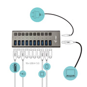 i-tec U3CHARGEHUB10 mobilladdare Universal Grå AC Snabb laddning inomhus