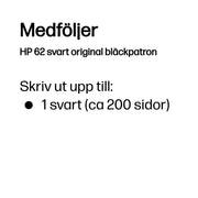 HP 62 svart original bläckpatron